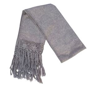 Alpaca Carmargo Gray Fringe Crochet Long Scarf Boho Hippie Cottagecore Peasant